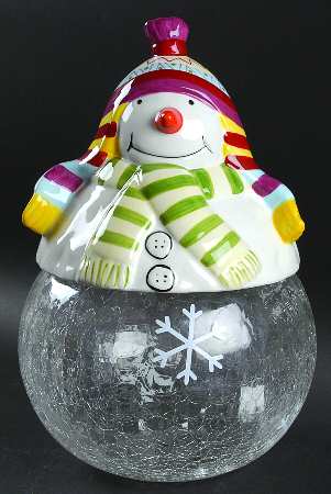 Snowmates Accessories Glassware Cookie Jar & Ceramic Figural Lid