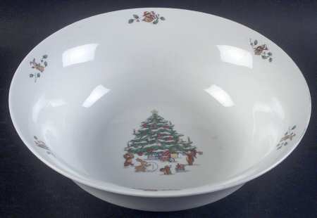 Whimsical Christmas (Swirl, Gold Trim) 9" Round Vegetable Bowl
