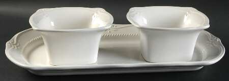 Gallery Collection White 15" Rectangular Platter & 2 Dip Bowls