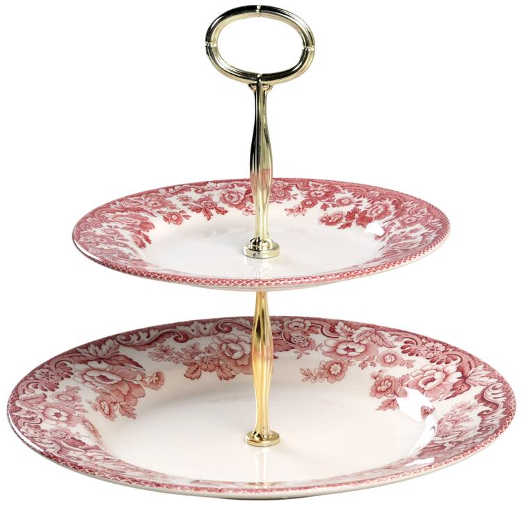Delamere Cranberry 6 5/8"-10"  2 Tiered Serving Tray (Dp, Sp) HC