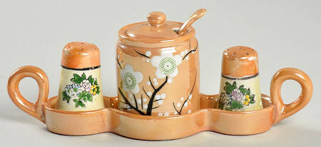 SZK3 (6 Pc) Salt & Pepper, Mustard & Lid w/Spoon & Tray