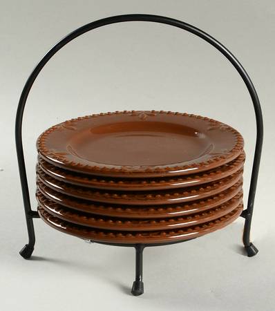 Sorrento Chocolate (Active 2008 - 2011) Bread & Butter Plates & Caddy - Set of 6