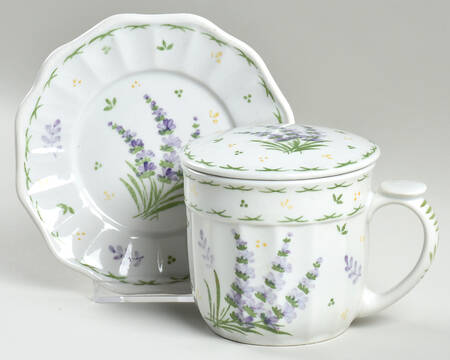Lavender Mug with Lid & Saucer