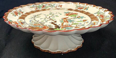 Indian Tree (Turquoise, Green, Rust, Scallop) 8" Diameter Pedestal Cake Stand