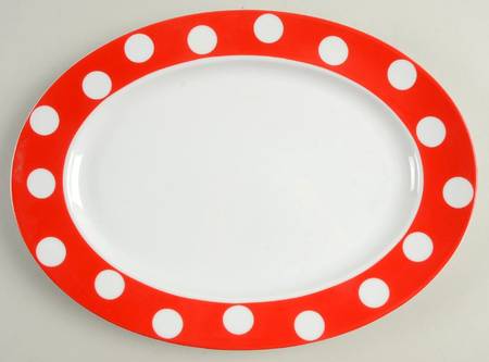 White Dots Red 12" Oval Serving Platter