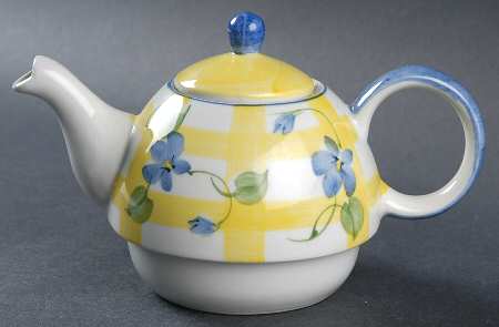 Forget Me Not & Yellow Plaid Individual Teapot with Cup Teapot No Lid