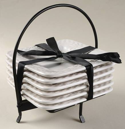 Home Grown (White) (Set of 6) Square Bread & Butter Plates & Caddy