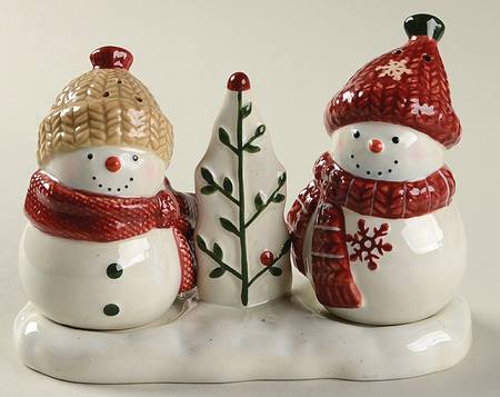 Winter Wishes Figural Salt and Pepper Tray Set