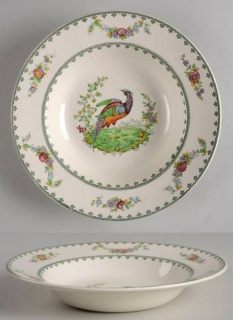 Vienna (Bird Center, Green) Large Rim Soup Bowl