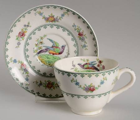 Vienna (Bird Center, Green) Footed Cup & Saucer Set