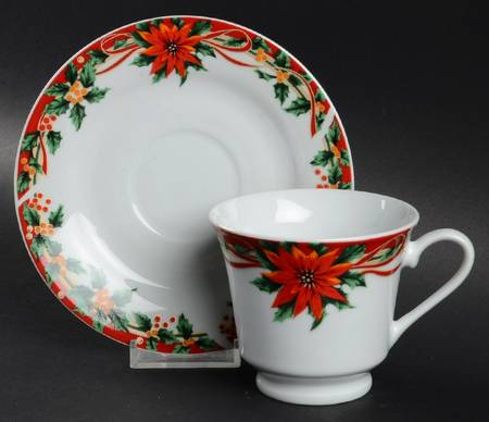 Poinsettia Footed Cup & Saucer Set
