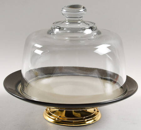 Roma Sage 6 1/2"-7 1/2" Footed Cheese Plate w/ Glass Dome HC