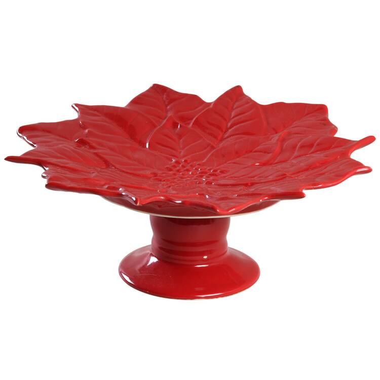 Poinsettia Red 11" Diameter Pedestal Cake Stand