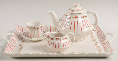 Red Pinstripe Tray for (18 Piece) Child's Tea Set