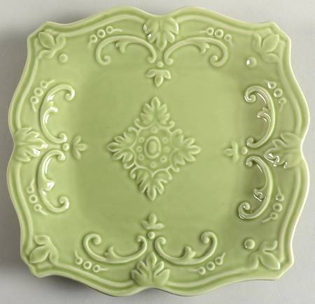 Fancy Scroll Green Square Salad/Dessert Plate