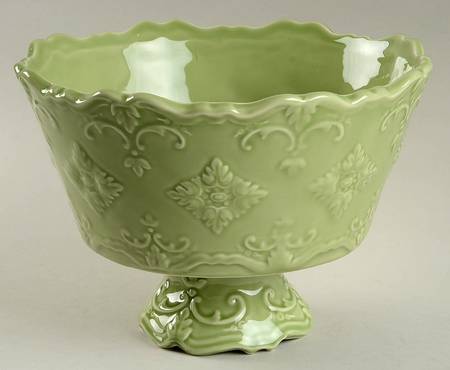 Fancy Scroll Green 9" Round Serving Bowl