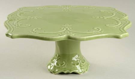 Fancy Scroll Green 11" Diameter Square Pedestal Cake Stand
