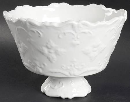 Fancy Scroll White 9" Round Serving Bowl