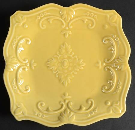 Fancy Scroll Antique Yellow Square Salad/Dessert Plate