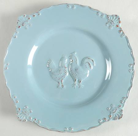 Embossed Rooster Antique Blue Salad Plate