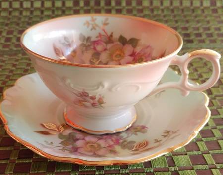 Wild Rose (Scallop, Rim , Not Embossed) Footed Cup & Saucer Set