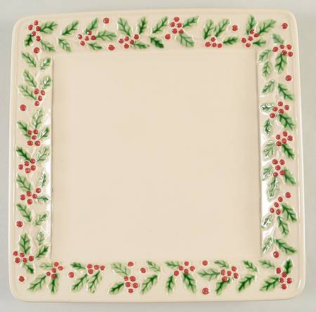 Holly & Berries Cream 12" Square Serving Platter