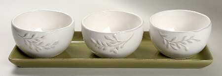 Green House Condiment Set-3 Open Bowls & Tray