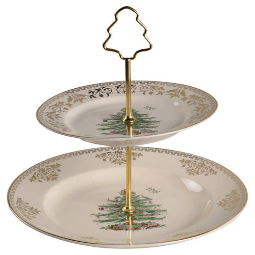 Christmas Tree Gold Collection 2 Tiered Serving Tray (Dinner & Salad Plate)