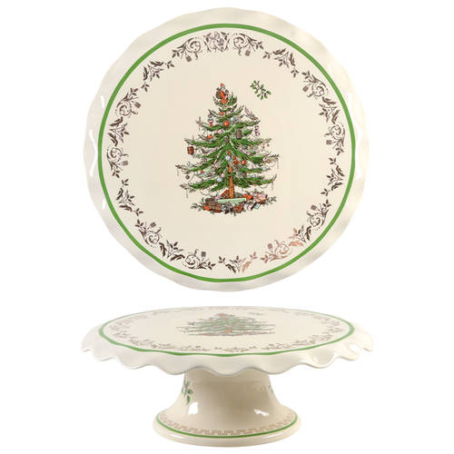 Christmas Tree Gold Collection 11" Diameter Pedestal Cake Stand