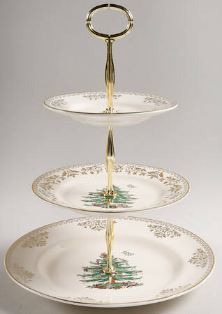 Christmas Tree Gold Collection 13 7/8"-14 1/4" 3-Tiered Serving Tray(DP,SP,BB) HC