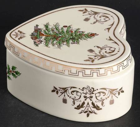 Christmas Tree Gold Collection Heart Shape Box & Lid