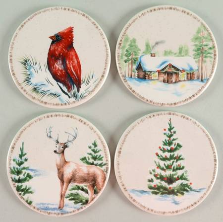 Winter White Round Corkback Coaster - Set of 4 Motifs