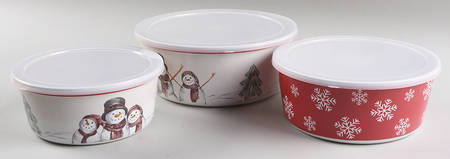 Yuletide (3 Piece) Round Melamine Bowl & Plastic Lid Set