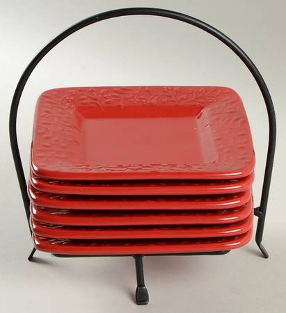 Chelsea Ruby (Set of 6) Square Bread & Butter Plates & Caddy