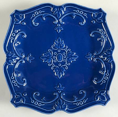 Fancy Scroll Cobalt Blue Square Salad/Dessert Plate