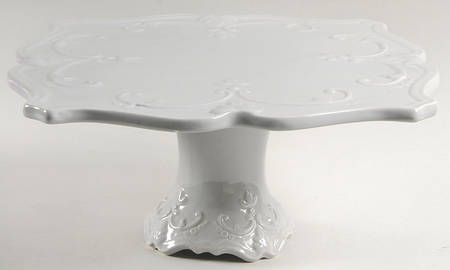 Fancy Scroll Gray 11" Diameter Square Pedestal Cake Stand
