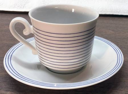 Monaco (Blue Stripes) Flat Cup & Saucer Set
