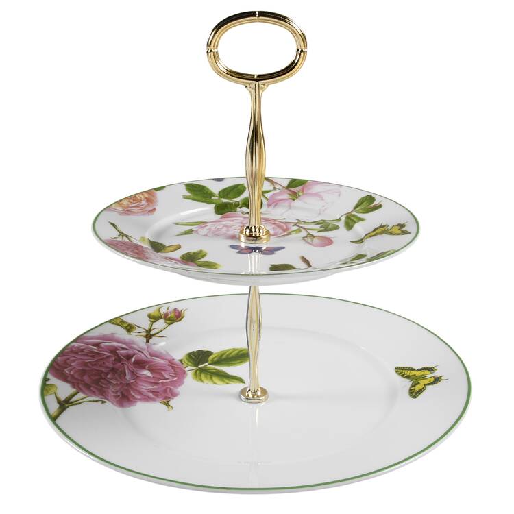 Roses 6 5/8"-10"  2 Tiered Serving Tray (Dp, Sp) HC