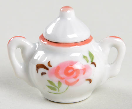 Pink Flower (Rose) Miniature Sugar Bowl & Lid