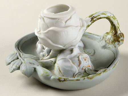 Green Bisque Giftware Handled Candleholder