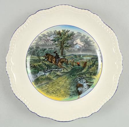 Herring Hunt (Gadroon, Purple Trim) Dinner Plate
