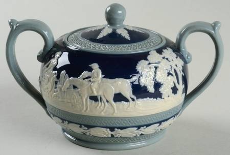 Sprigged Ware, Dark Blue Sugar Bowl & Lid