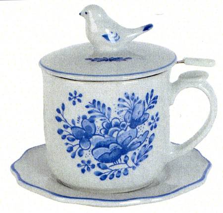 Delft Garden Mug with Lid, Saucer & Strainer Set
