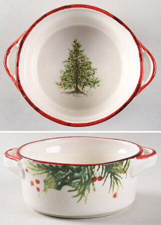 Holly and Pine (Holly Spray Border) Individual Handled Soup Bowl