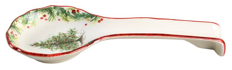Holly and Pine (Holly Spray Border) Spoon Rest/Holder (Holds 1 Spoon)