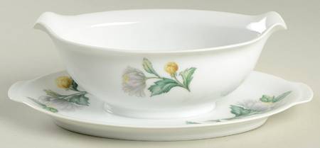 Chrysanthemum (Coupe, No Trim) Gravy Boat with Attached Underplate