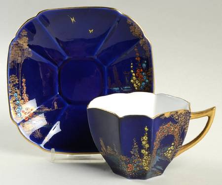 Archway of Roses (Blue Background) Flat Cup & Saucer Set