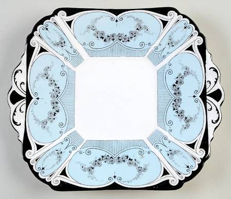 Garland of Flowers Blue Handled Cake Plate