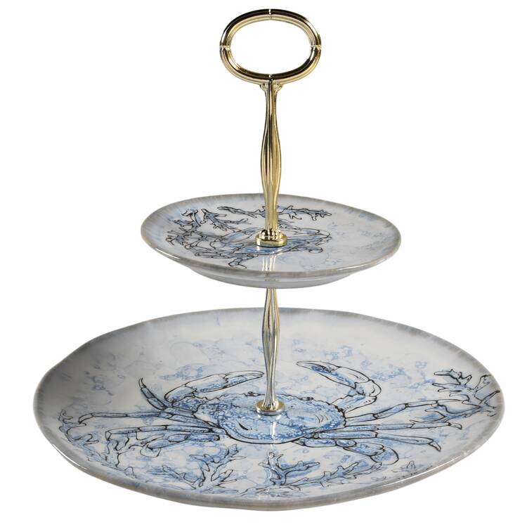 Chesapeake Bay Blue Crab 6 5/8"-10"  2 Tiered Serving Tray (Dp, Sp) HC