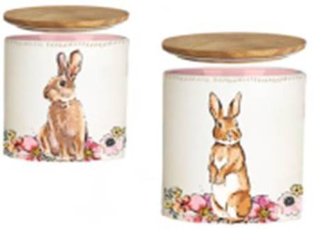 Cream Floral Bunny Medium Canister & Lid